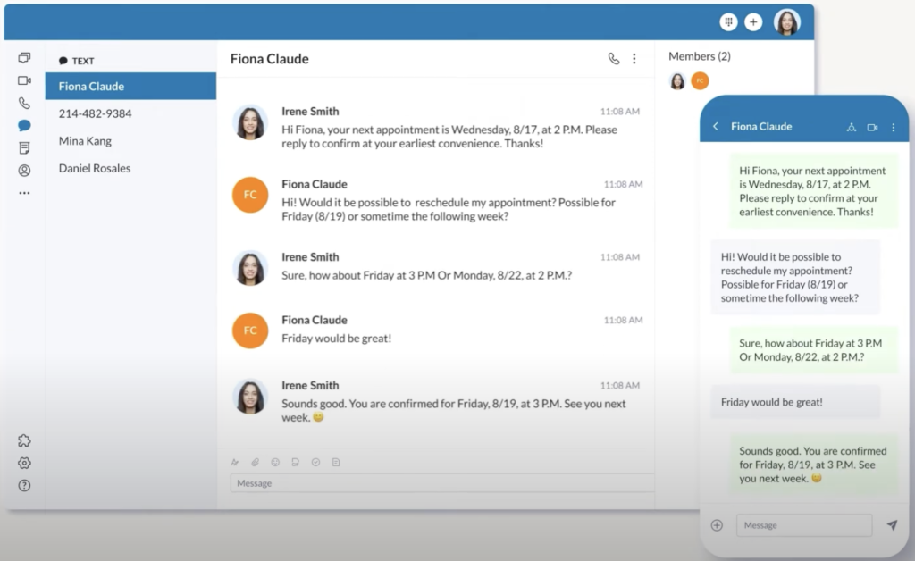 Screenshot of Ringcentral SMS