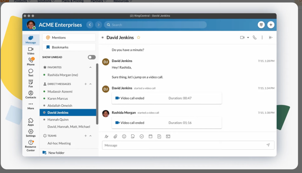 Screenshot of RingCentral desktop app