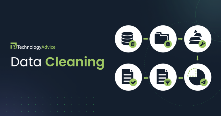 Dark blue featured image with the words "Data Cleaning" in lime green and icons illustrating the process.