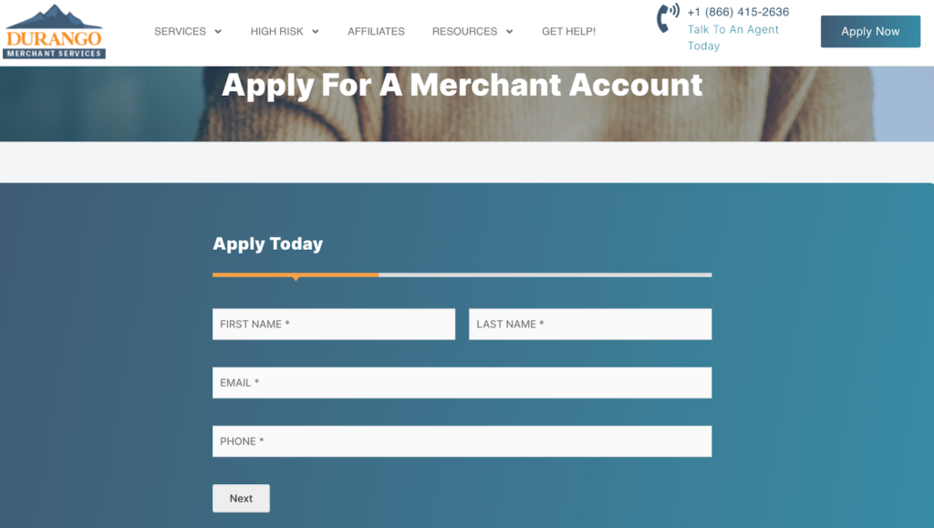 Durango Merchant Service online application form.