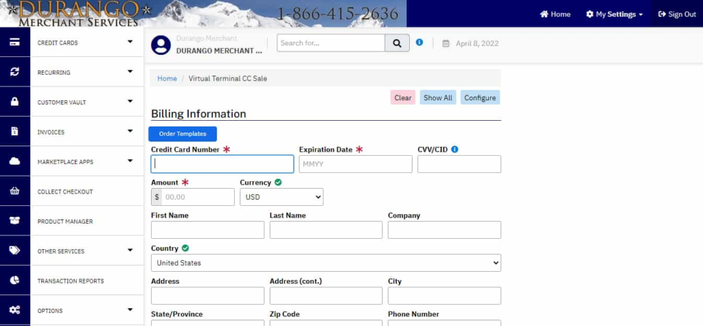 Durango Merchant Services payment gateway platform.