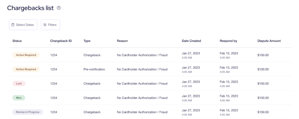 Helcim chargeback management dashboard.