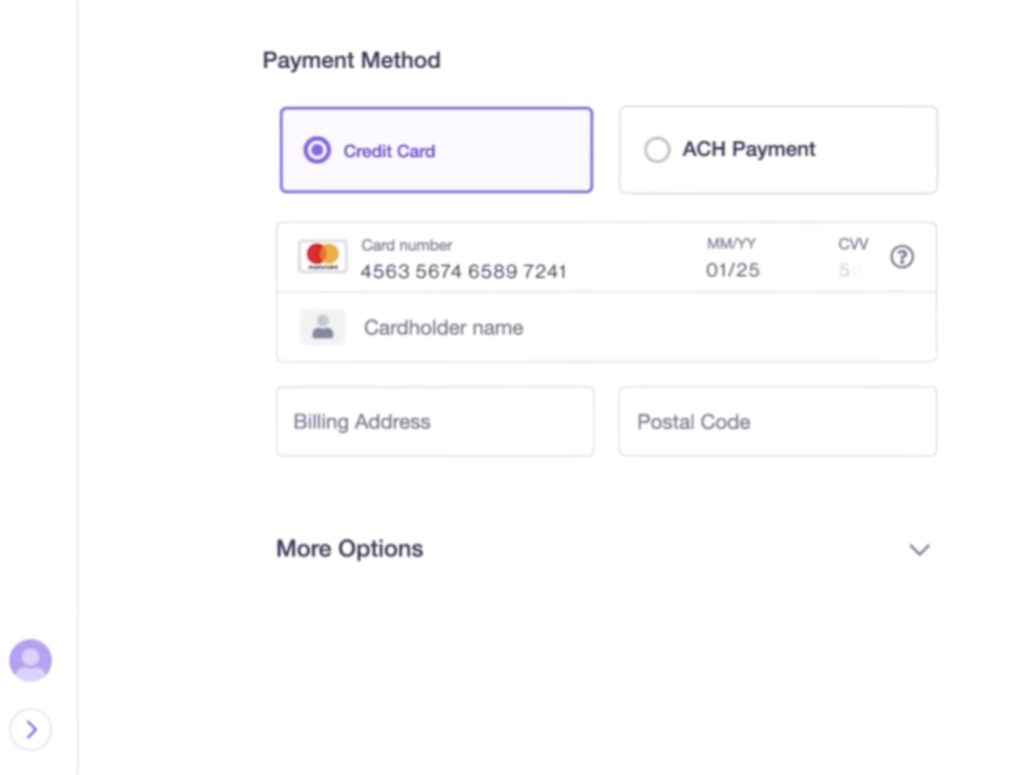 Helcim virtual terminal payment form displaying available payment methods.