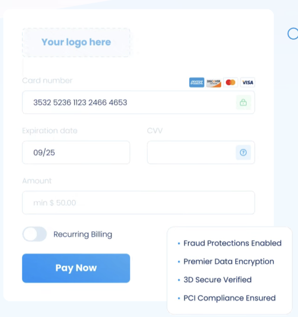 PaymentCloud virtual terminal card payment form.