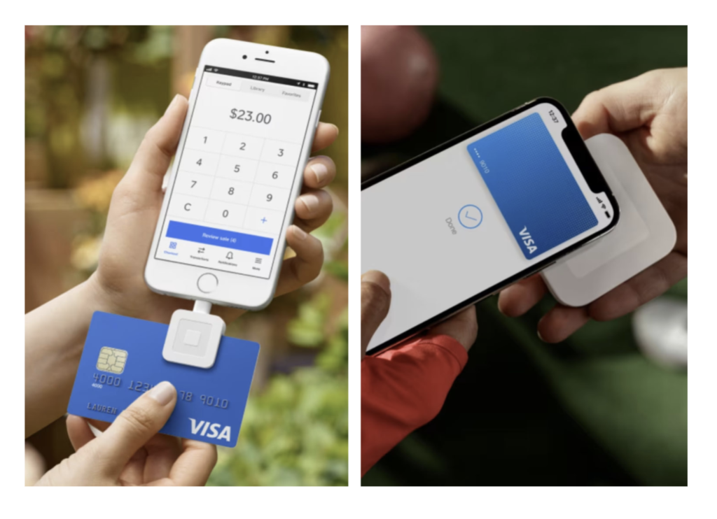 Square mobile credit card readers with Square mobile app.