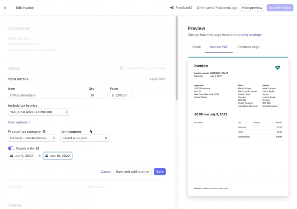 Stripe invoicing tool.