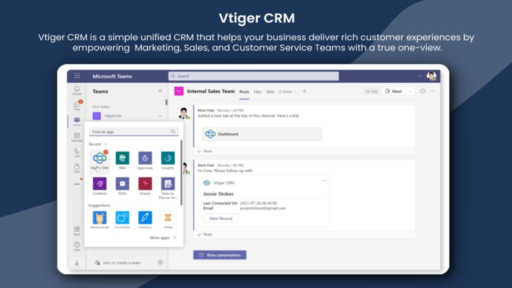 Dashboard screenshot of open source crm vtiger.