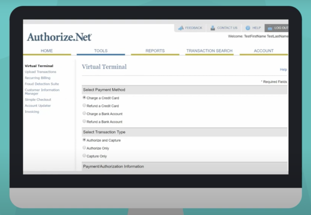 Authorize.net virtual terminal.