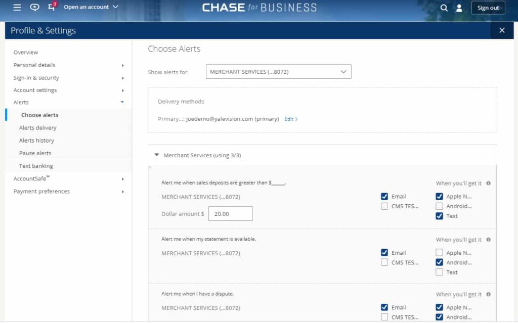 Chase fraud alerts how to setup.