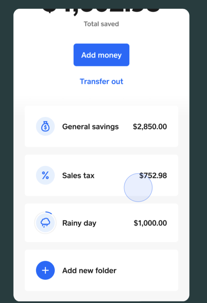 Square Savings on smartphone with sample account balances.