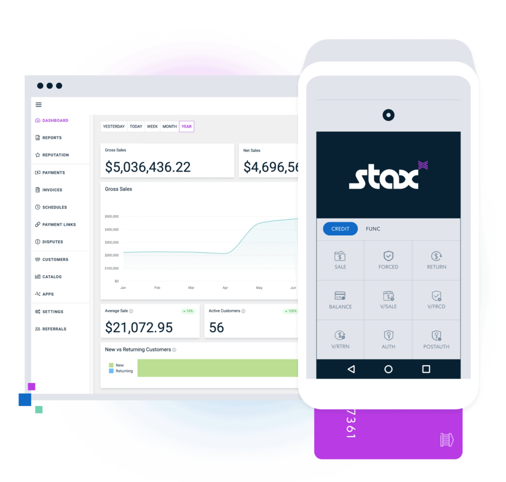 Stax payments dashboard sales report.