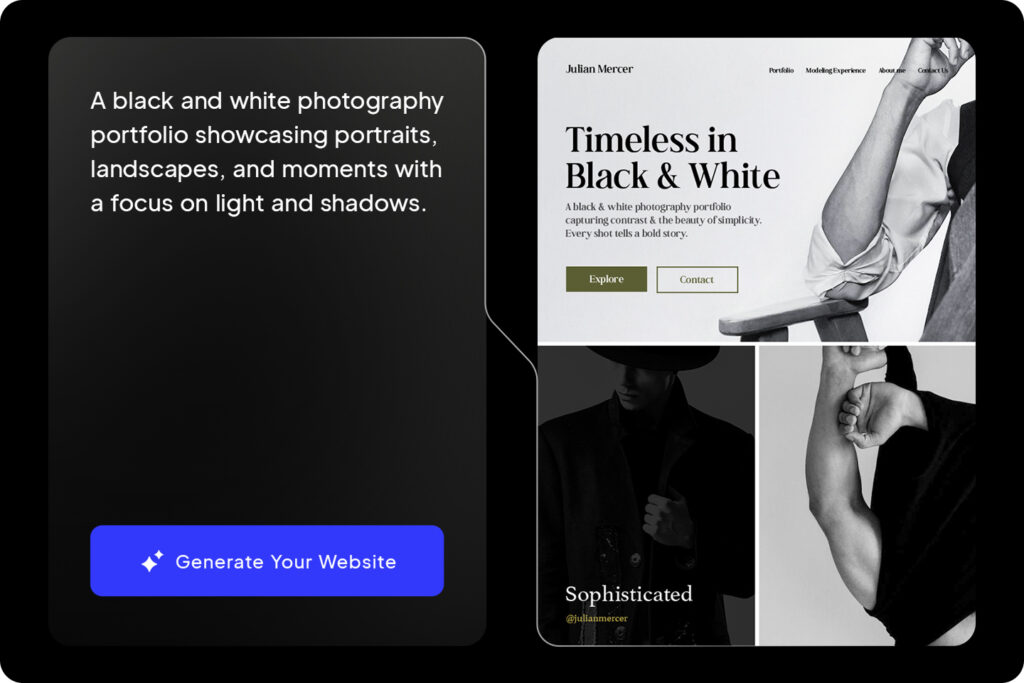 Black and white 10 Website with an AI-generated website prompt.