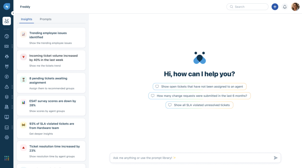 Freshdesk Freddy AI sales chatbot.