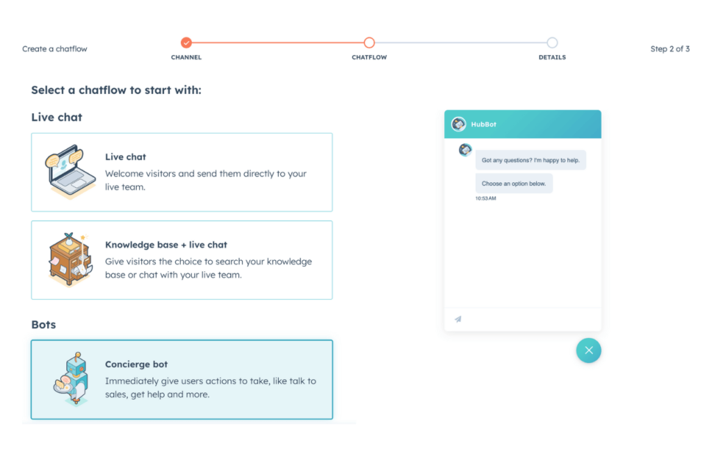 hubspot sales chatbot screenshot.