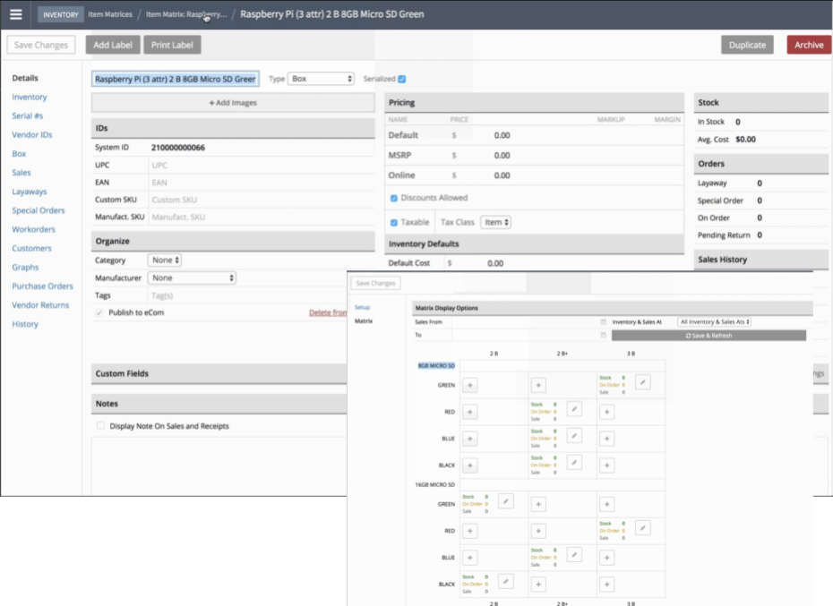 Screenshot of Lightspeed advanced inventory.