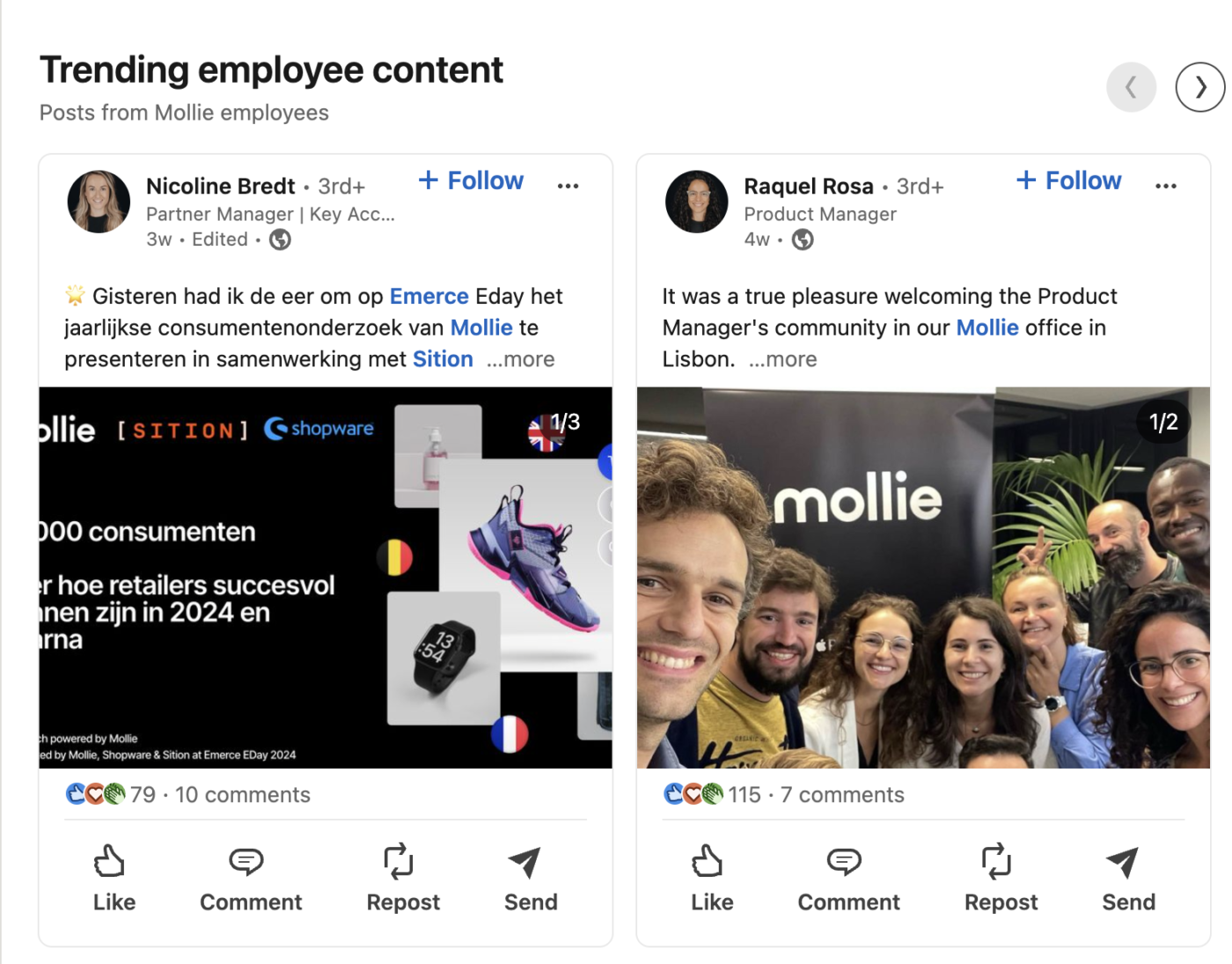 Trending posts from Mollie’s employees on LinkedIn.