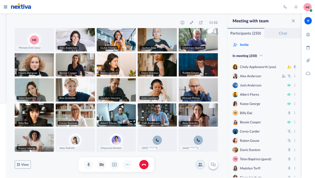 The Nextiva virtual meeting platform displaying camera feeds in a grid layout.