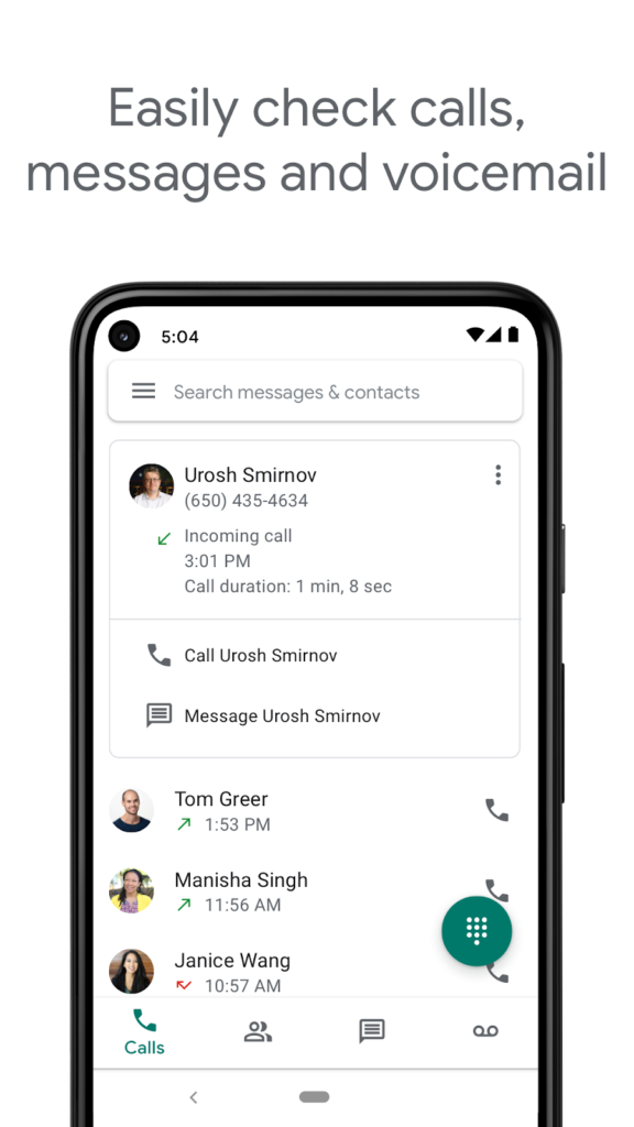 Google Voice interface showing your call history.