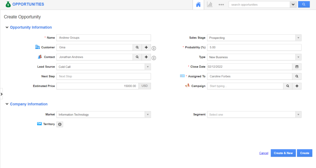 Screenshot of Apptivo CRM customer database dashboard.