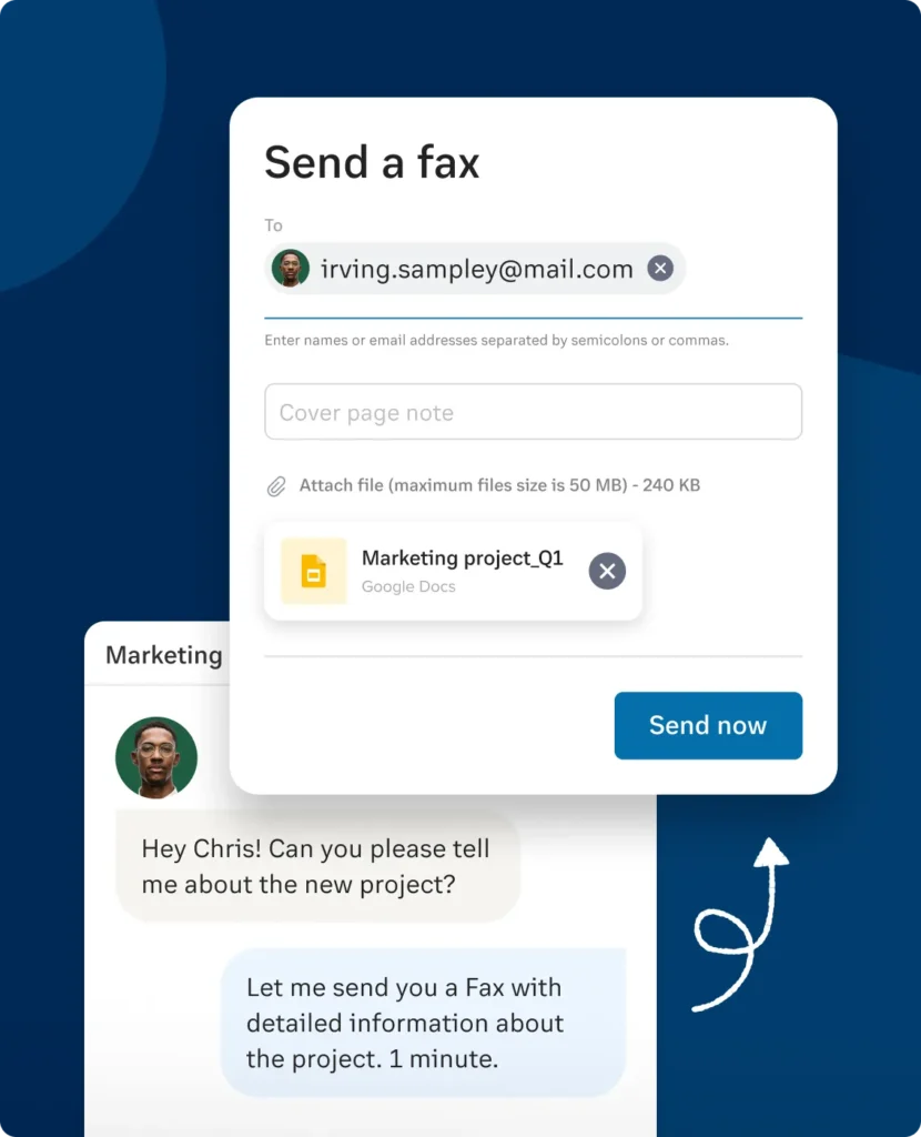 Dashboard views of the online fax feature of RingCentral.