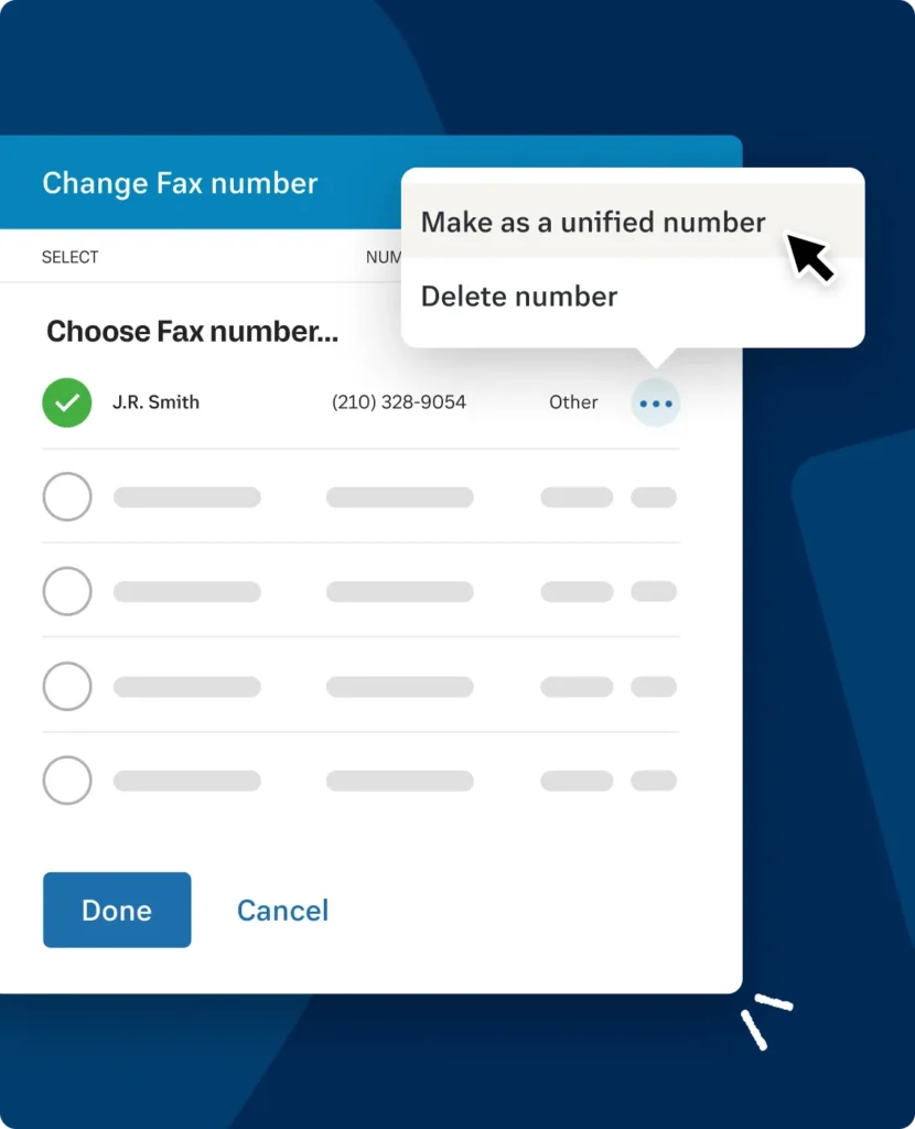 Dashboard views of the online fax feature of RingCentral.