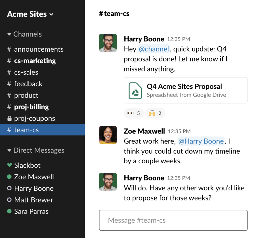 A screenshot showing a Slack messaging thread.