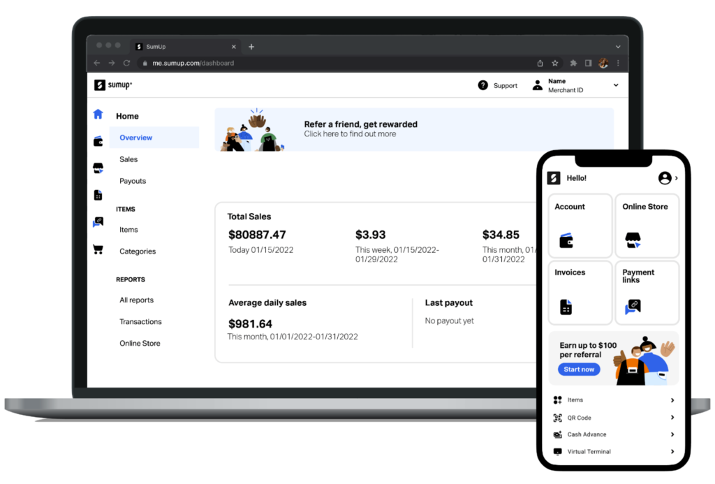 SumUp's reporting dashboard.