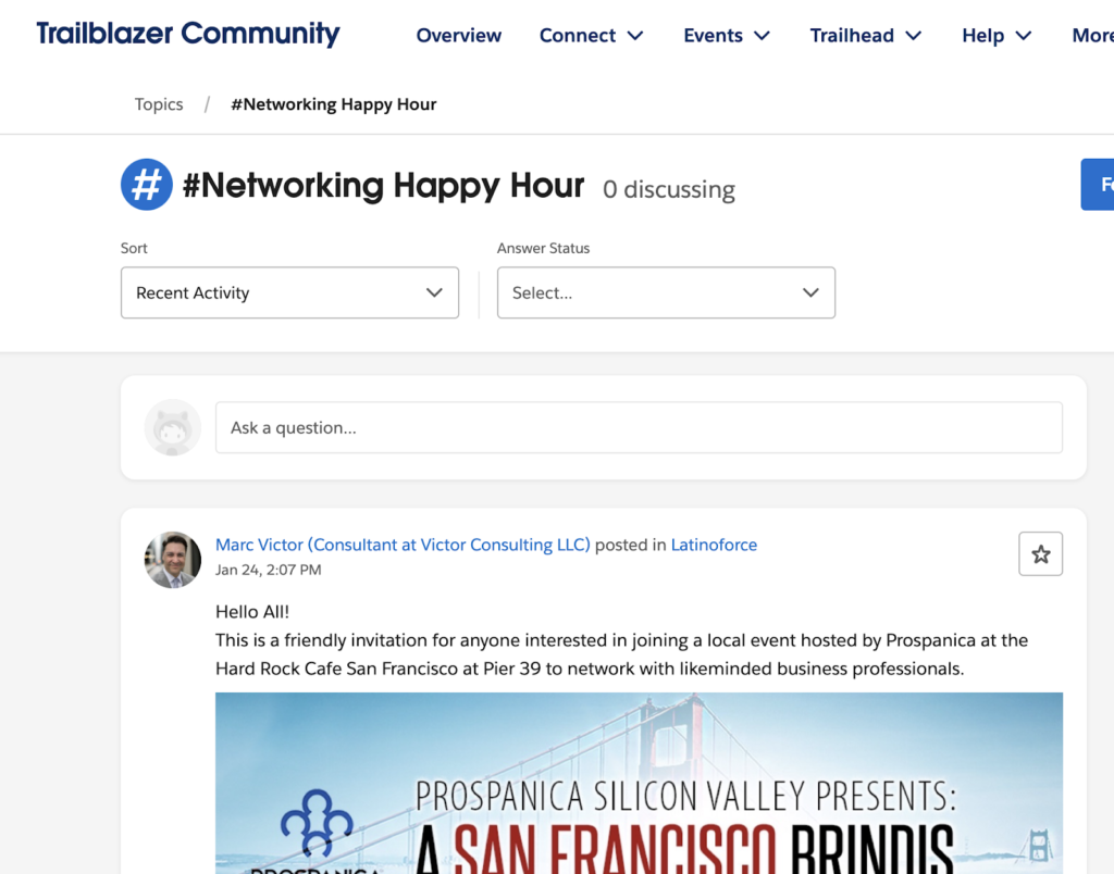 A screenshot of Salesforce’s networking forum. Employee Referral Programs