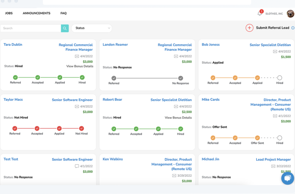 A screenshot of ERIN’s referral tracking dashboard.