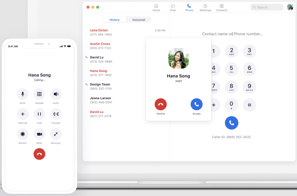 Zoom Phone live on-call screen on the desktop and mobile app.