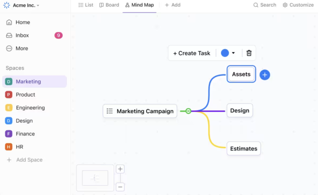 ClickUp project planning mind map template.