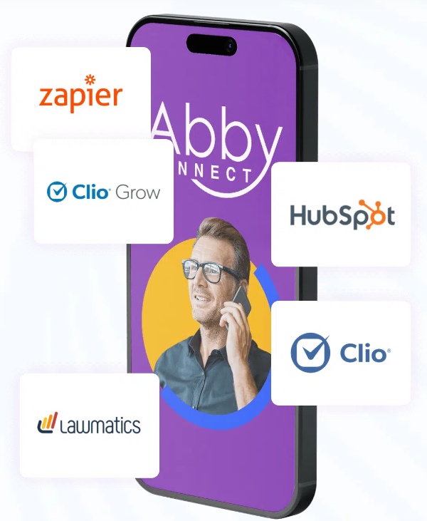 Mobile screen featuring the logos of Abby Connect's CRM integrations.