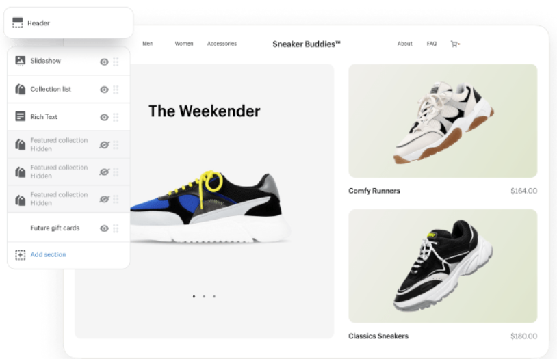Shopify has a fully customizable website builder that offers a wide range of themes, apps, and integrations.