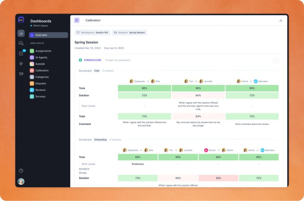 Calibration session in the Zendesk quality assurance dashboard.