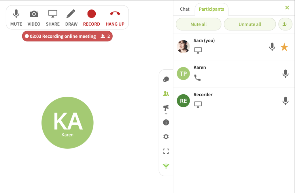 A Phone.com audio conferencing with meeting recording enabled.