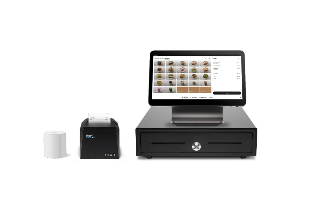 The Square Register can be set up with optional accessories for a full countertop POS setup.