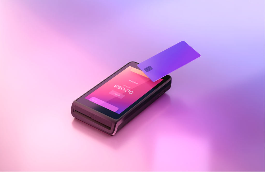 The Helcim Smart Terminal has a magstripe reader, EMV chip reader, NFC reader, and receipt printer.