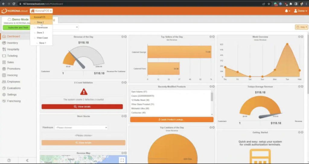 KORONA POS reporting dashboard