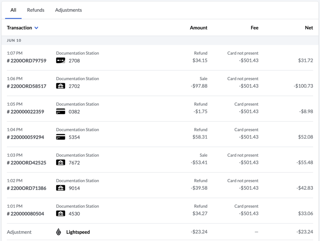 Transaction history list in Lightspeed POS