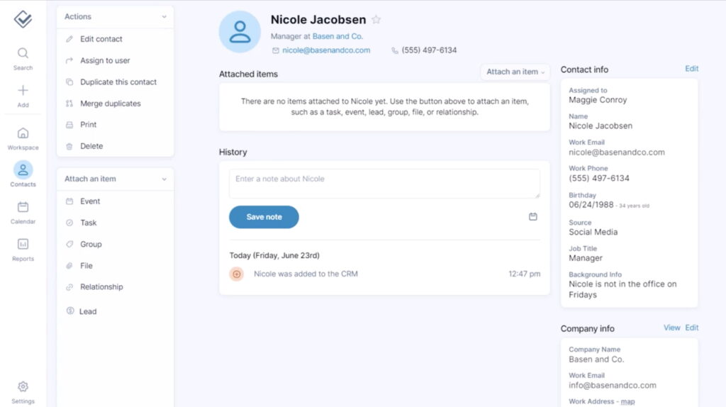 Less Annoying CRM contact record.