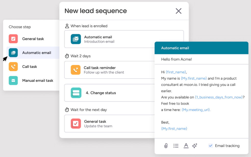 monday CRM automatic email send and tracking.