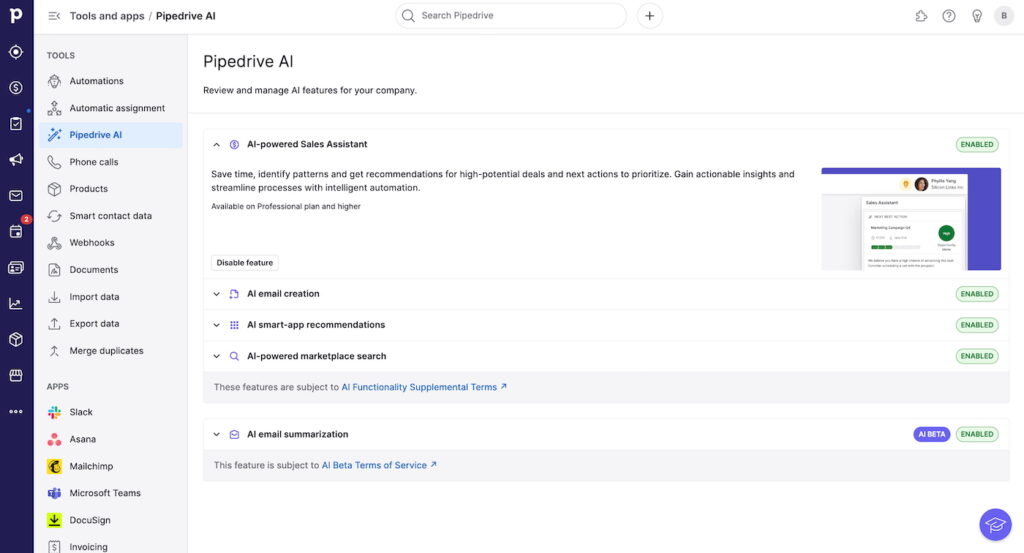 Pipedrive’s AI tools and capabilities.