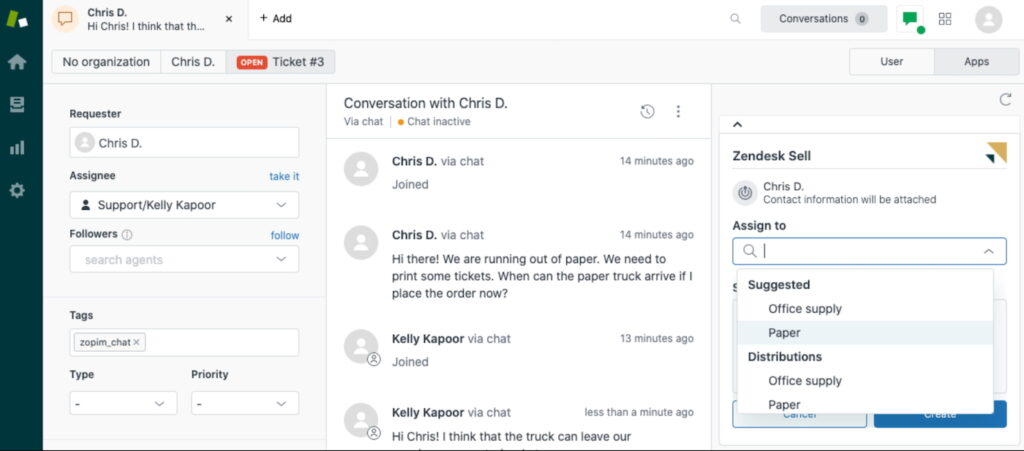Zendesk Sell integration with Zendesk Support.