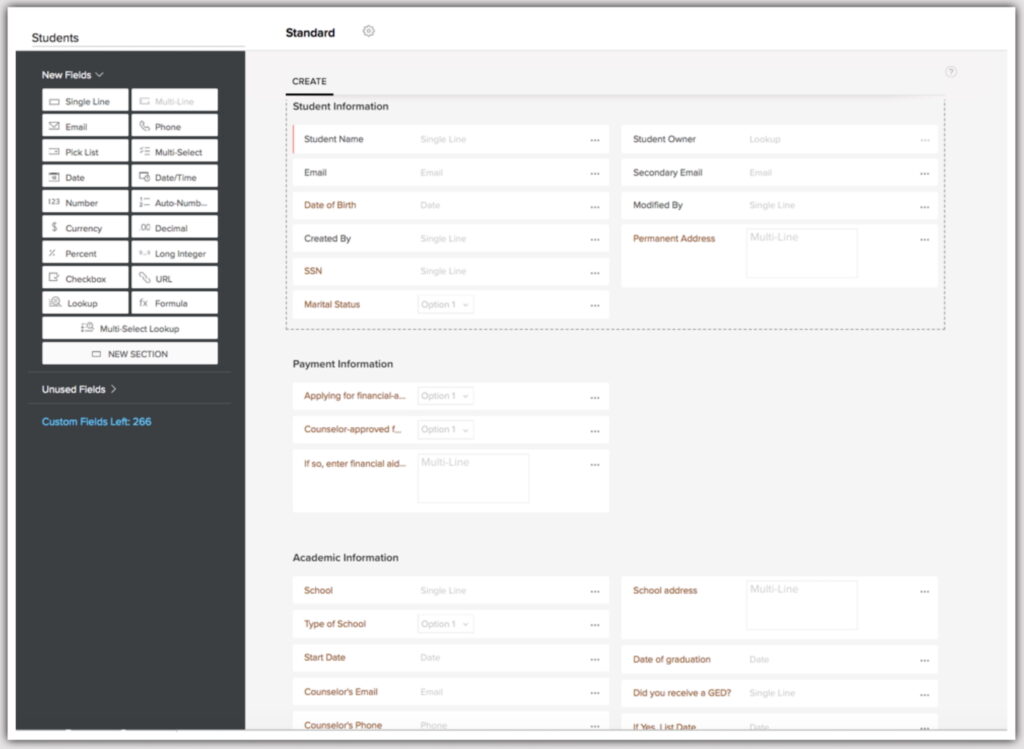 Zoho CRM module editor.
