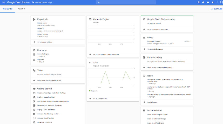 Google cloud screenshot