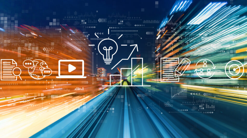 Content marketing concept with abstract high speed technology motion blur.