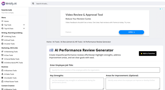 A snapshot of one of the product ads you can find on Writify.AI’s performance review generator.