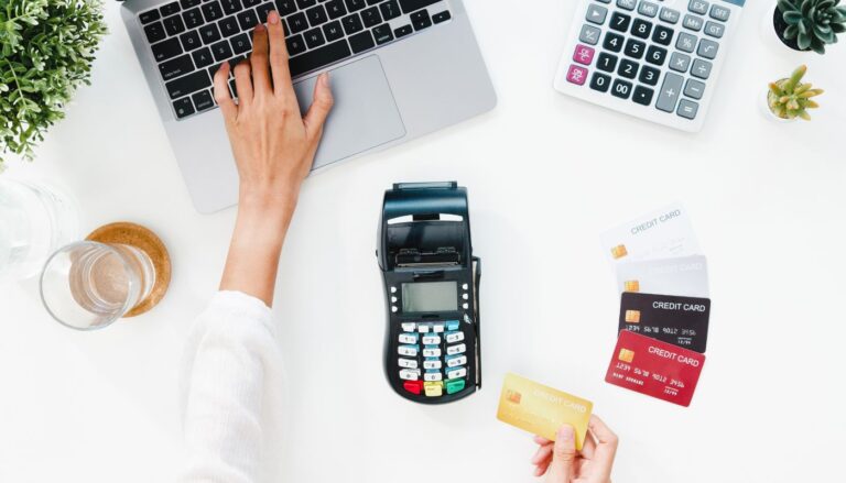 lady using laptop online shopping with credit card pay the bill by payment.