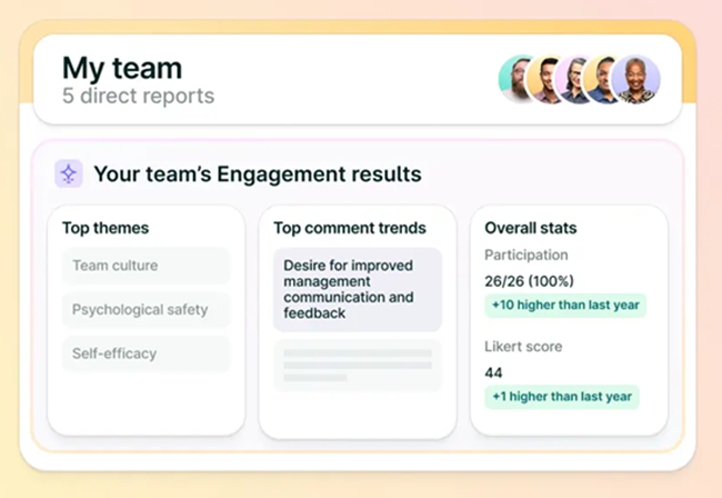 Lattice team report showing survey results and top comments trends.
