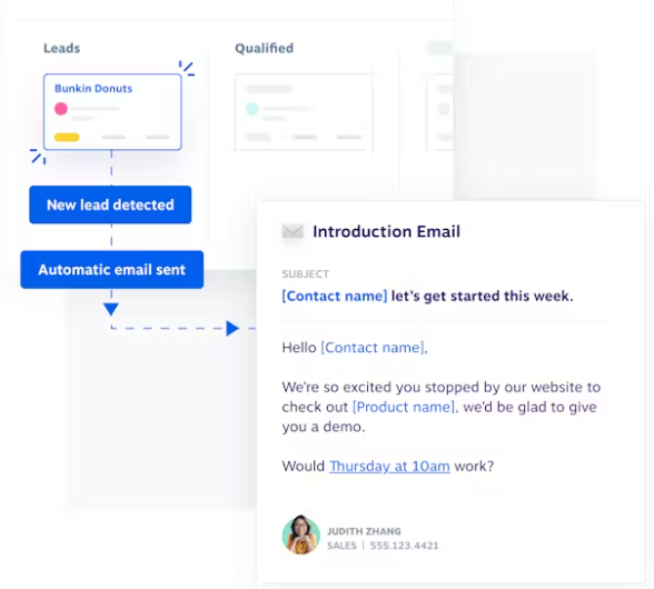 Nextiva lead generation flow chart with automated introduction email to client.